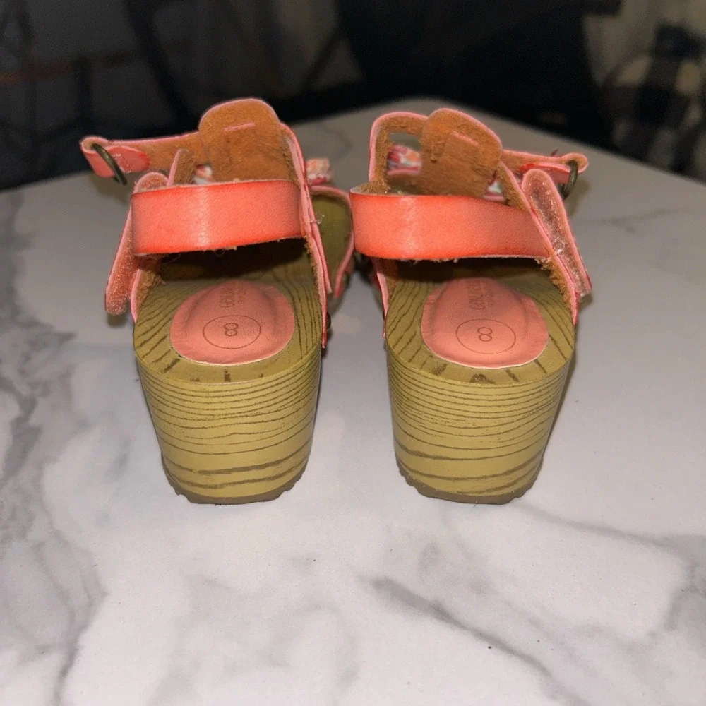 Genuine Kids OshKosh Girls Coral Orange Floral Bow Platform Sandals Sz 8 Toddler